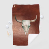 Brown Leather (Look) Westerne Cowboy Bull Horns Golfhanddoek (Insitu)