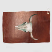 Brown Leather (Look) Westerne Cowboy Bull Horns Golfhanddoek (Horizontaal)