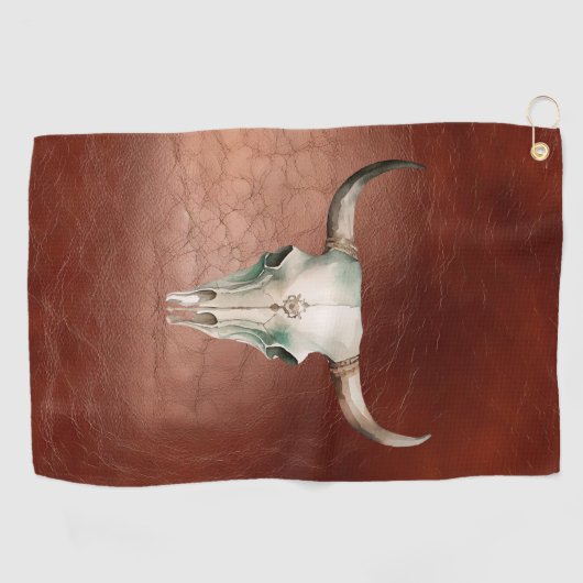 Brown Leather (Look) Westerne Cowboy Bull Horns Golfhanddoek (Horizontaal)