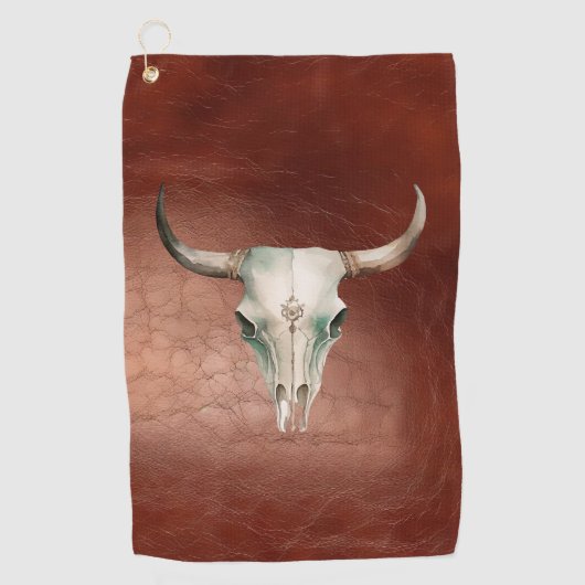 Brown Leather (Look) Westerne Cowboy Bull Horns Golfhanddoek (Voorkant)