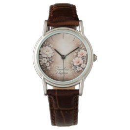 Brown leather "Timeless Elegance" watch with a cla Horloge