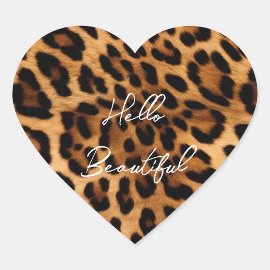 Brown Leopard Animal Print Hart Sticker (Voorkant)
