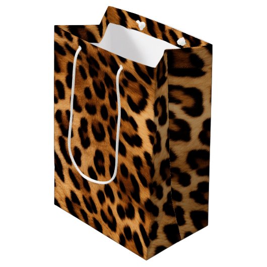 Brown Leopard Animal Print Medium Cadeauzakje (Voorkant Gekanteld)