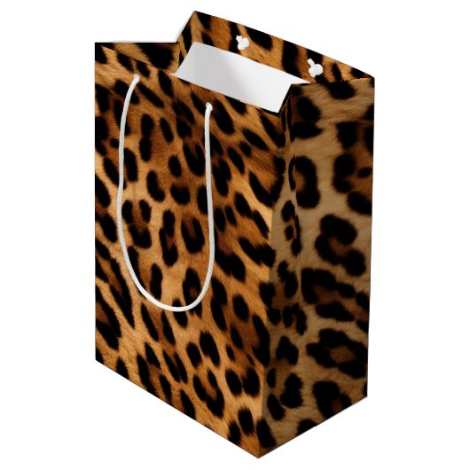 Brown Leopard Animal Print Medium Cadeauzakje (Achterkant Gekanteld)