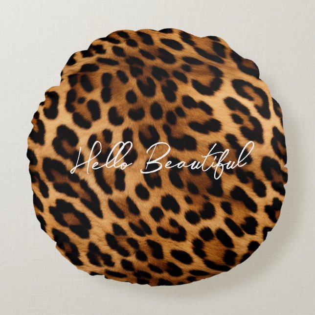 Brown Leopard Animal Print Rond Kussen (Voorkant)