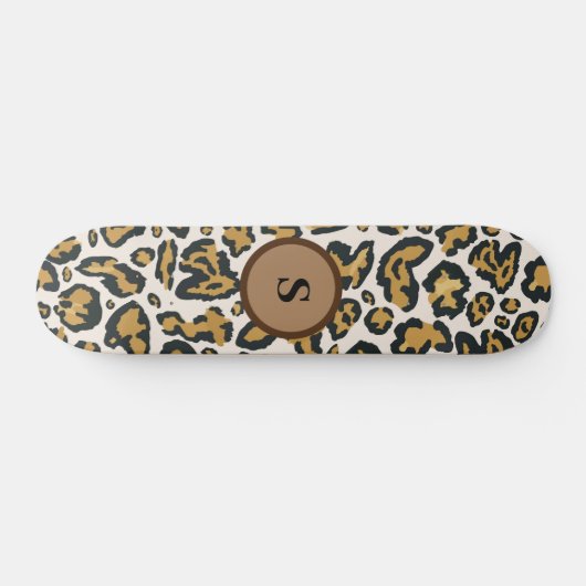 Brown Leopard Pattern Initiaal Monogram Persoonlijk Skateboard (Horizontaal)