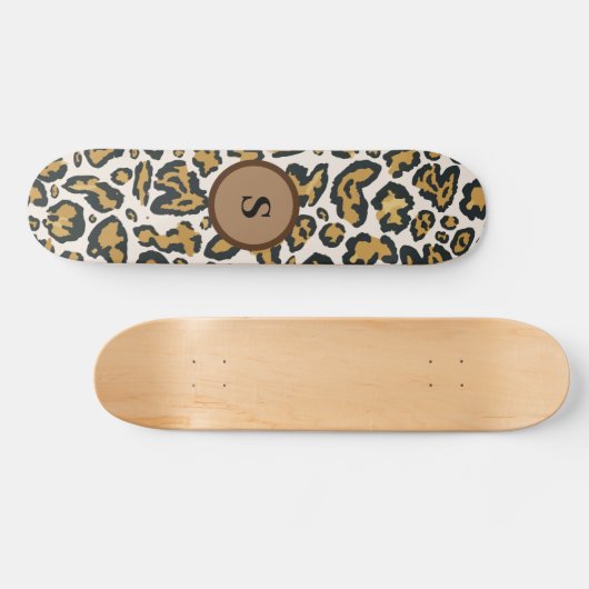 Brown Leopard Pattern Initiaal Monogram Persoonlijk Skateboard (Horizontaal)