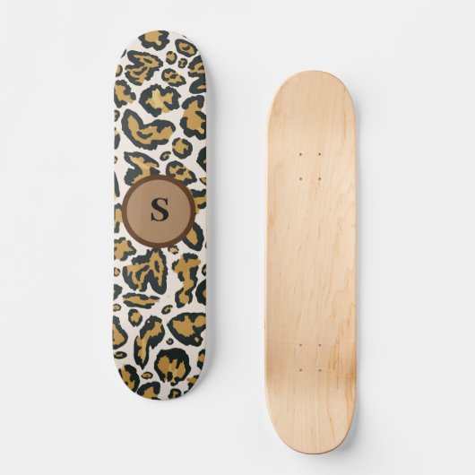 Brown Leopard Pattern Initiaal Monogram Persoonlijk Skateboard (Voorkant)
