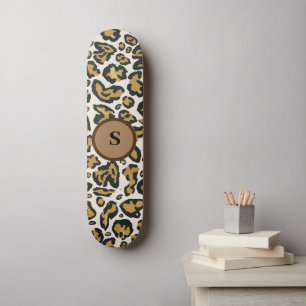 Brown Leopard Pattern Initiaal Monogram Persoonlijk Skateboard