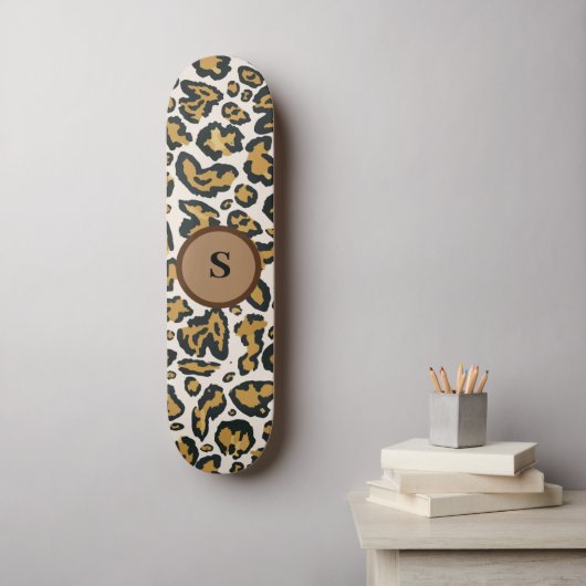 Brown Leopard Pattern Initiaal Monogram Persoonlijk Skateboard (Muurkunst)