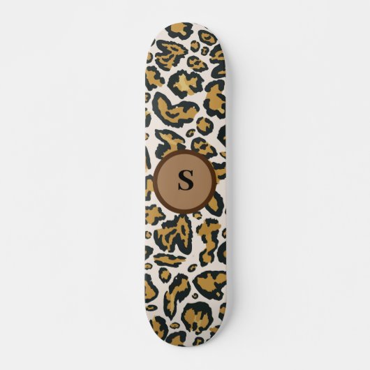 Brown Leopard Pattern Initiaal Monogram Persoonlijk Skateboard (Voorkant)