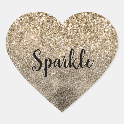 Brown Leopard Print Gold Glitter sparkle Hart Sticker (Voorkant)