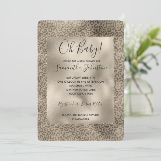 Brown Leopard Print Gold Glitter sparkle Kaart (Staand voorkant)