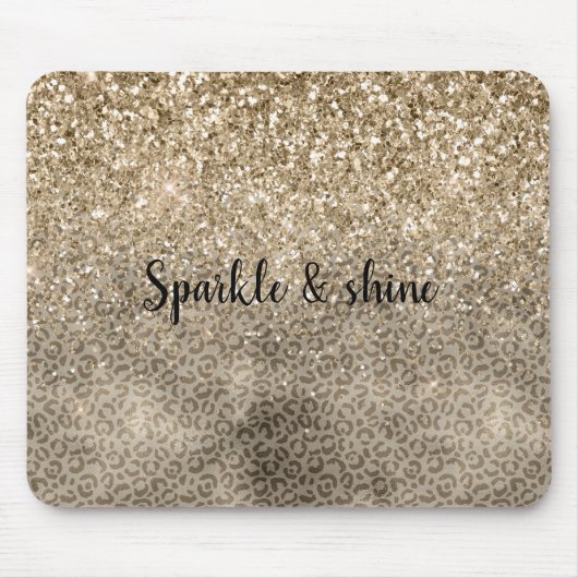 Brown Leopard Print Gold Glitter sparkle Muismat (Voorkant)