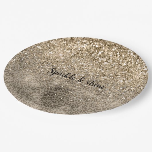Brown Leopard Print Gold Glitter sparkle Papieren Bordje (Gekanteld)