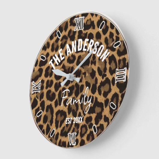 Brown Leopard Print Minimalist Analog Roman Numera Grote Klok (Hoek)