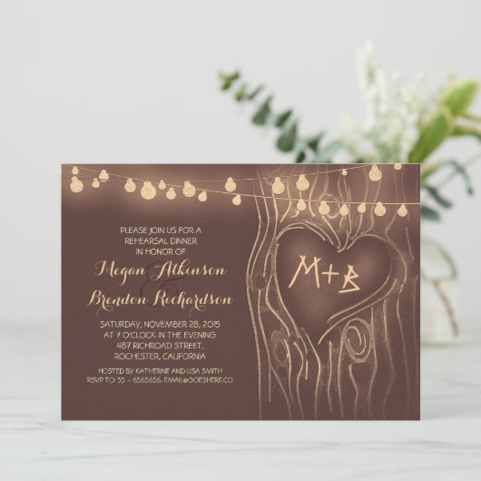 Brown Lights Tree Romantisch repetitie diner Kaart (Staand voorkant)