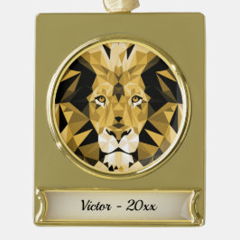 Brown Lion Gold Name en Year Verguld Banner Ornament