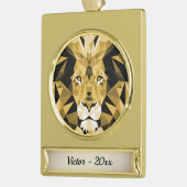 Brown Lion Gold Name en Year Verguld Banner Ornament (Links)