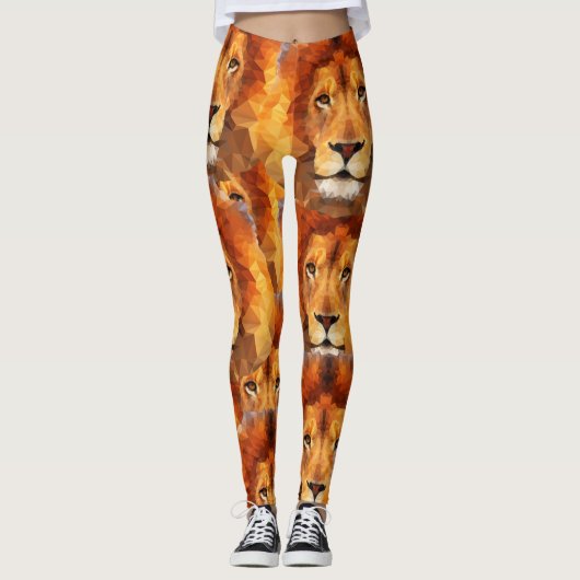 Brown Lion Head Print 2 All Over Print Leggings (Voorkant)