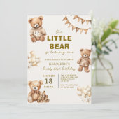 Brown Little Bear is Turning One Birthday Party Kaart (Staand voorkant)