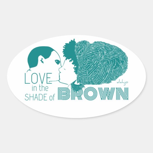BROWN LOVE in AQUA Ovale Sticker (Voorkant)