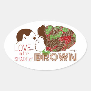 BROWN LOVE IN GROEN EN ROOD OVALE STICKER