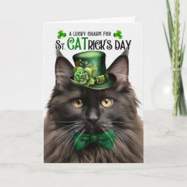 Brown Maine Coon St CATrick's Day Lucky Charm Feestdagen Kaart