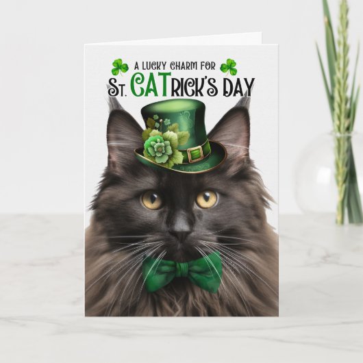 Brown Maine Coon St CATrick's Day Lucky Charm Feestdagen Kaart (Voorkant)