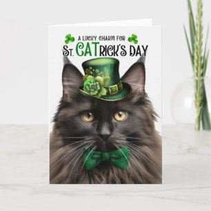 Brown Maine Coon St CATrick's Day Lucky Charm Feestdagen Kaart