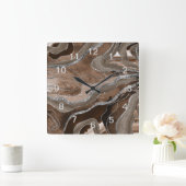 Brown Marble Agate Silver Glitter Glam #2 Vierkante Klok (Huis)