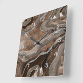 Brown Marble Agate Silver Glitter Glam #2 Vierkante Klok (Hoek)