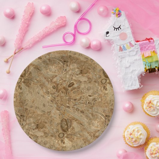 Brown Marble Fossil Kijk Papieren Bordje (Feest)