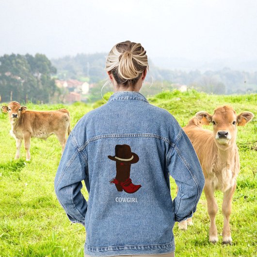 Brown Maroon Country Pet en laarzen Denim Jacket