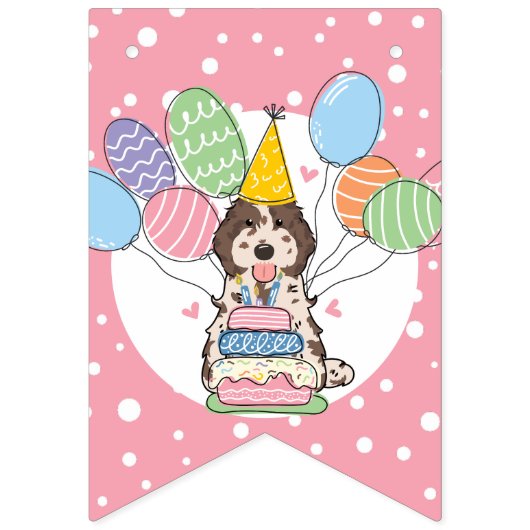 Brown Merle Cockapoo Cavapoo Hond Verjaardagsfeest Vlaggetjes (Eerste vlag)