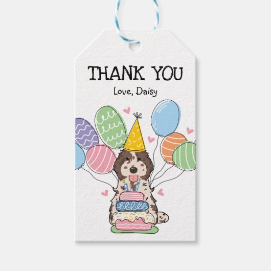 Brown Merle Cockapoo Cavapoo Verjaardagsfeestje Cadeaulabel (Voorkant)