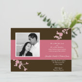 Brown met Cherry Blossom Wedding Invitation Kaart (Staand voorkant)