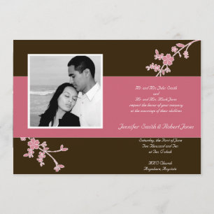 Brown met Cherry Blossom Wedding Invitation Kaart