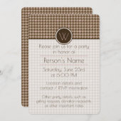 Brown met Roos Gold Houndstooth Party Invitation Kaart (Voorkant / Achterkant)