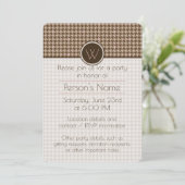 Brown met Roos Gold Houndstooth Party Invitation Kaart (Staand voorkant)