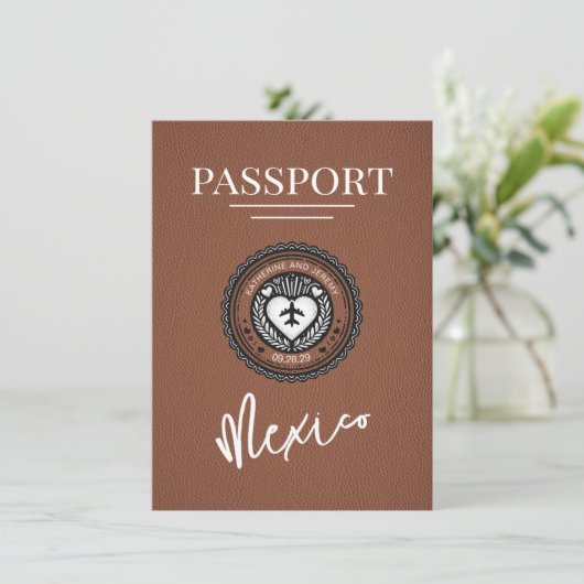 Brown Mexico Passport Bewaar de datum Save The Date (Staand voorkant)