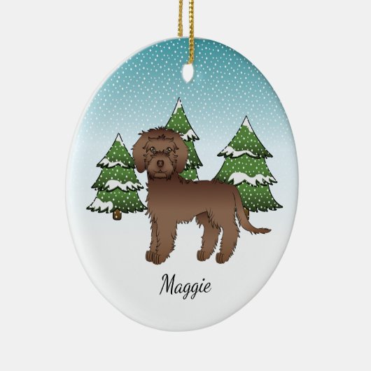 Brown Mini Goldendole - Winter Forest & Name Keramisch Ornament (Rechts)