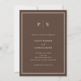 Brown Minimal and Chic Creamy White Border Wedding Kaart