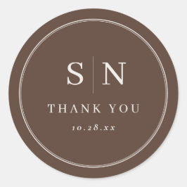 Brown Minimal and Chic | Wedding Initial Ronde Sticker