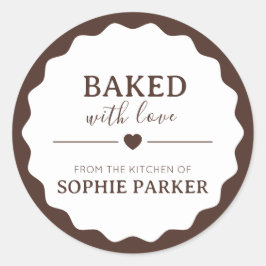 Brown Minimal Baked With Love Scallop Sticker