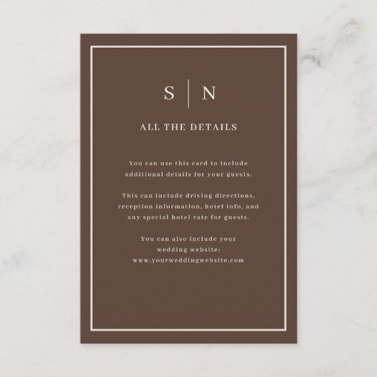 Brown Minimal Chic Border | Wedding Guest Details Informatiekaartje (Voorkant)
