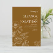 Brown Minimalist Rustic Floral Elegant Wedding  Kaart (Staand voorkant)