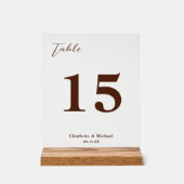 Brown Minimalist Wedding Table Number Acryl Bord (Voorkant)