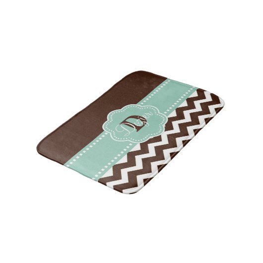 Brown Mint Chevron Monogram Badmat (Gekanteld)
