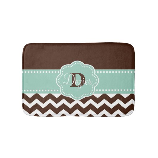 Brown Mint Chevron Monogram Badmat (Voorkant)